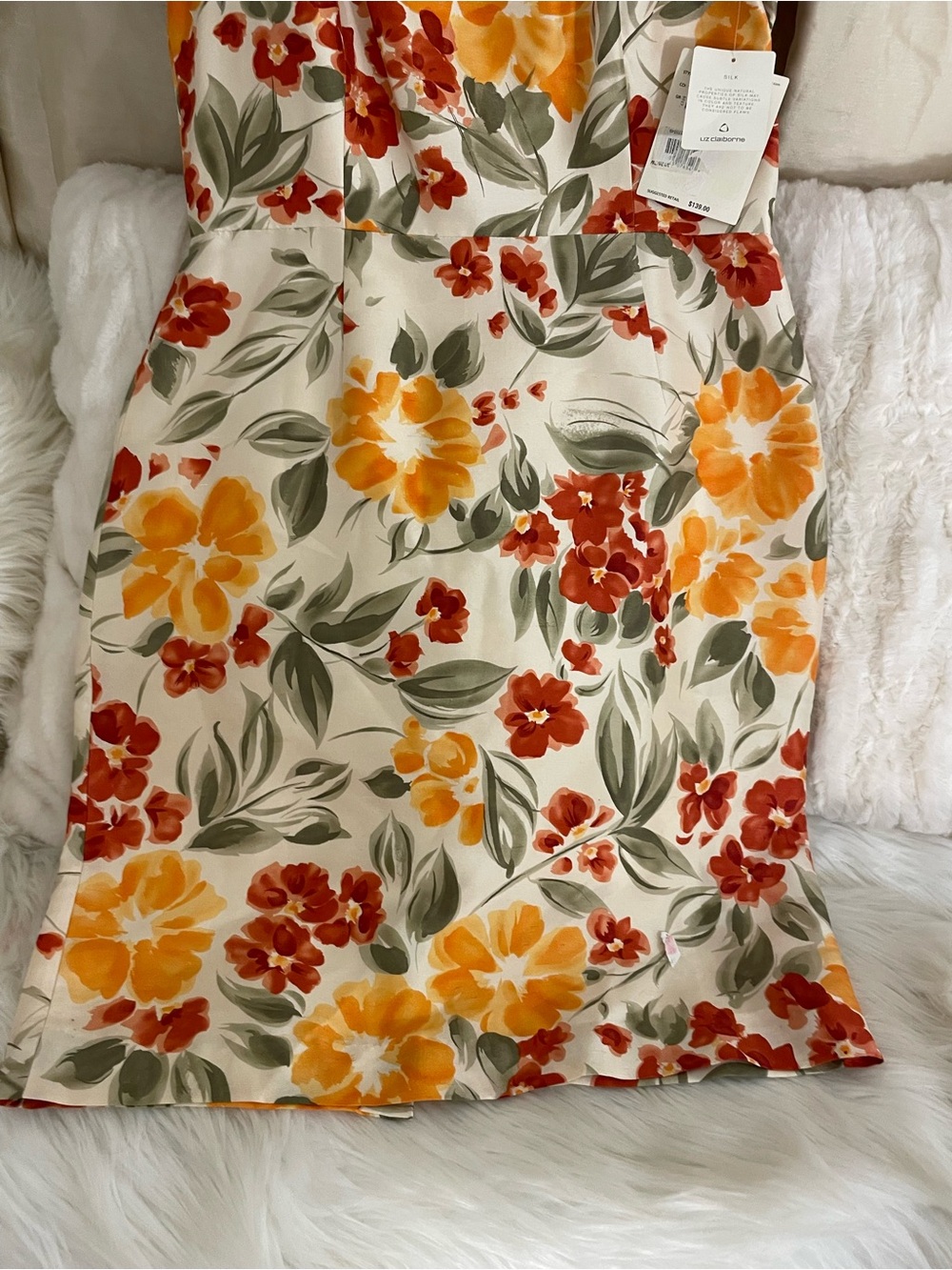 Liz Claiborne Vintage Cream Fit-and-Flare Dress with Orange & Red Floral Print - Picture 2 of 10